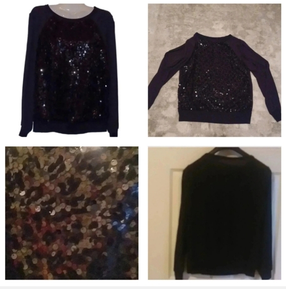 💙🐾 Black blouse with sequence. Slit sleeves - Picture 1 of 13